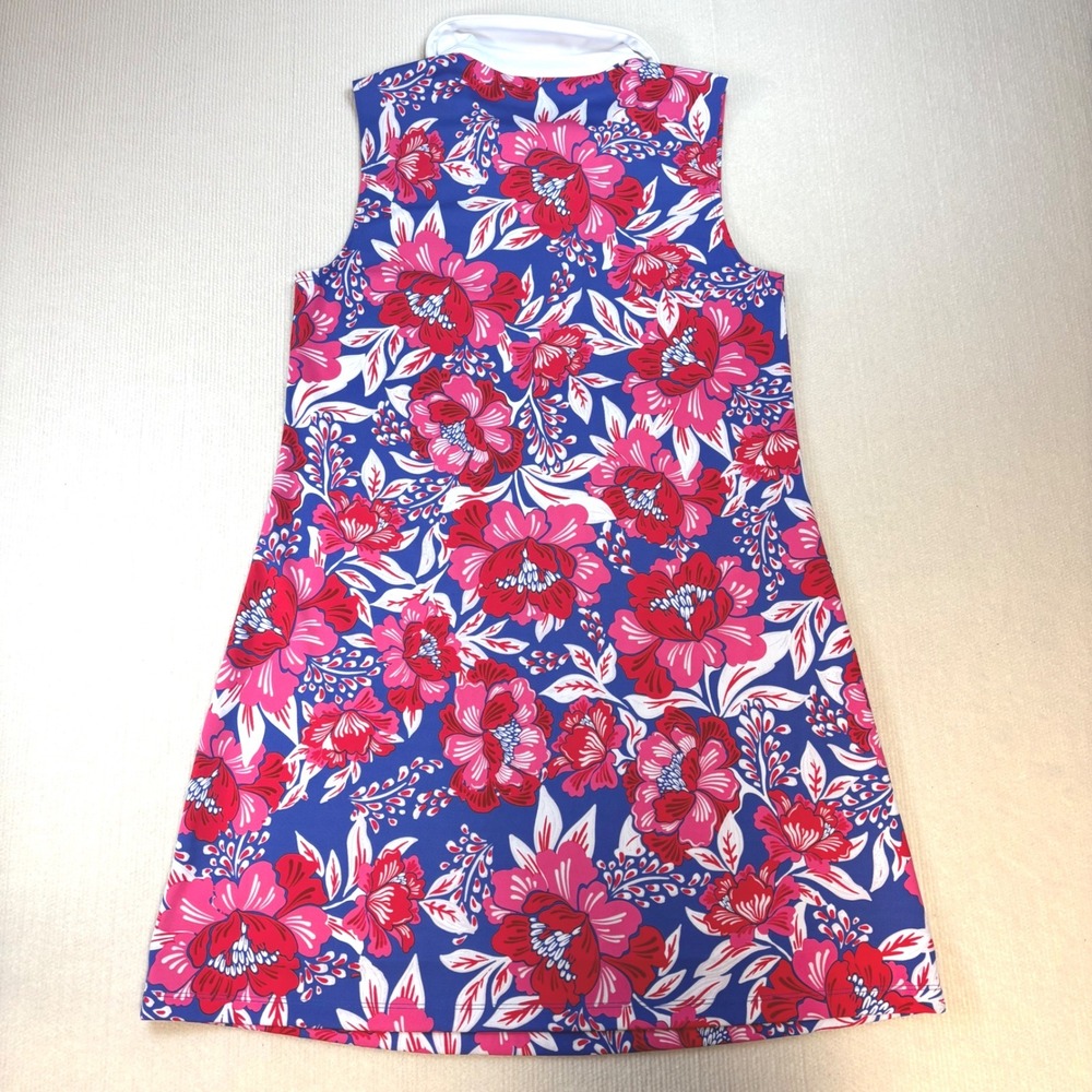 Sigrid Olsen Golf and Tennis Dress Womens M Blue Pink Floral Sleeveless Polo - Picture 5 of 8